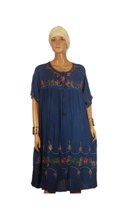 Платье "Разлетайка" Индия / Цветы вышивка / синее