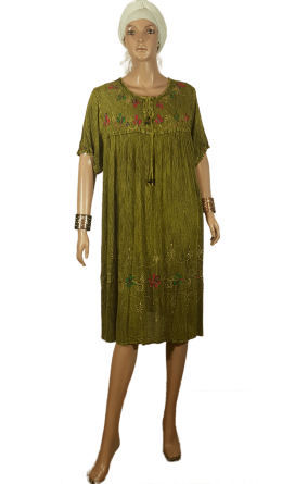Платье "Разлетайка" Индия / Цветы вышивка / зелень