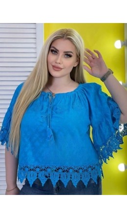 Блуза 2016 короткая Кружево  Голубая
